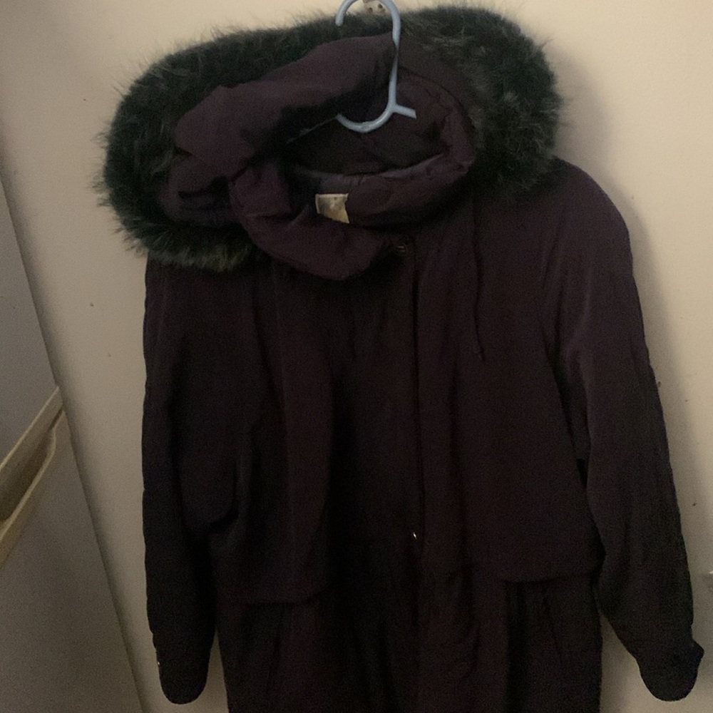 Heavy Duty Utex Women's Purple Fur-Trimmed Puffer Jacket W/Detachable Hood SZ M